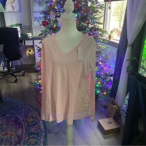 Lands' End Light Pink Long Sleeve V-Neck Top